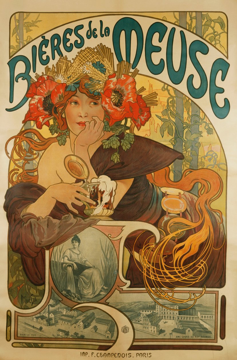 Meuse Beer; Oluet La Meusesta, 1897 tekijältä Alphonse Mucha