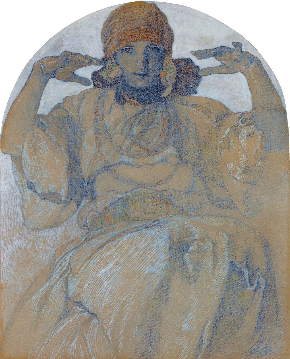 ""Taiteilijan tyttären Jaroslava Muchovan muotokuva (1909-1986)"" (Taiteilijan tyttären muotokuva, Jaroslava) Alphons Muchan (1860-1939) maalaus - noin 1924 Dim 51x41 cm Yksityiskokoelma tekijältä Alphonse Mucha
