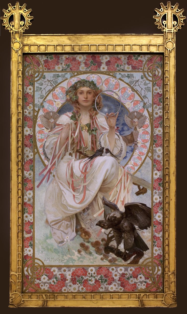 Josephine Crane Bradleyn muotokuva Slaviassa. Alfons Muchan (1860-1939) maalaus, öljy ja tempera kankaalle tekijältä Alphonse Mucha