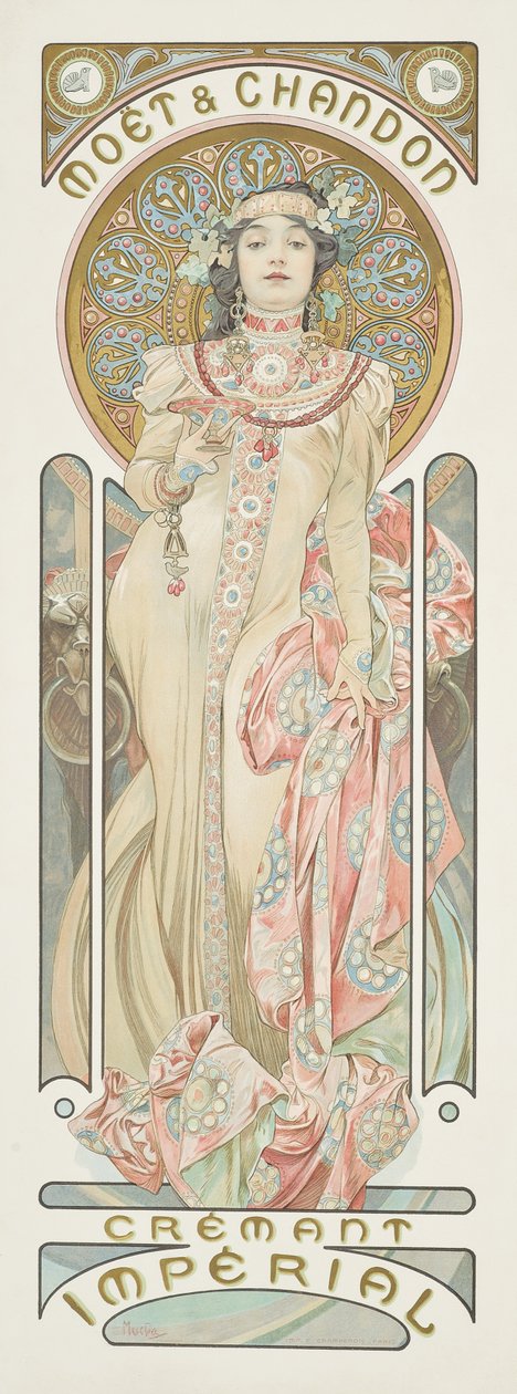 Julistemainos "Moet & Chandon Dry Imperial" samppanja, 1899 tekijältä Alphonse Mucha