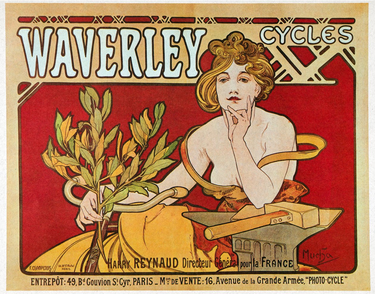 Julisteet, jotka mainostavat Waverley-sykliä tekijältä Alphonse Mucha