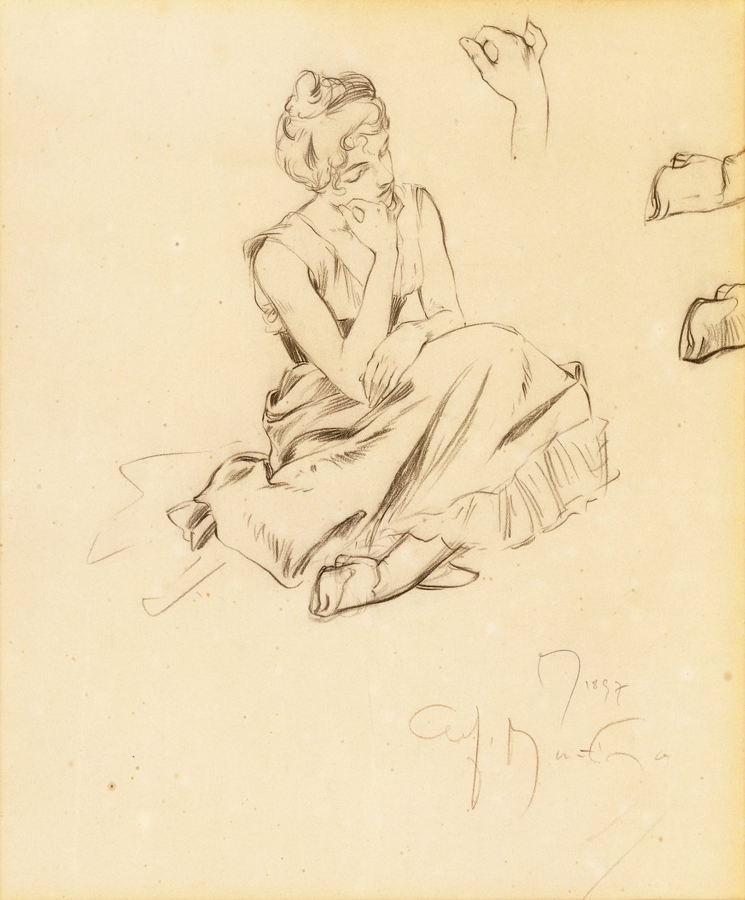Tutkimus istuvasta naisesta, 1897 tekijältä Alphonse Mucha