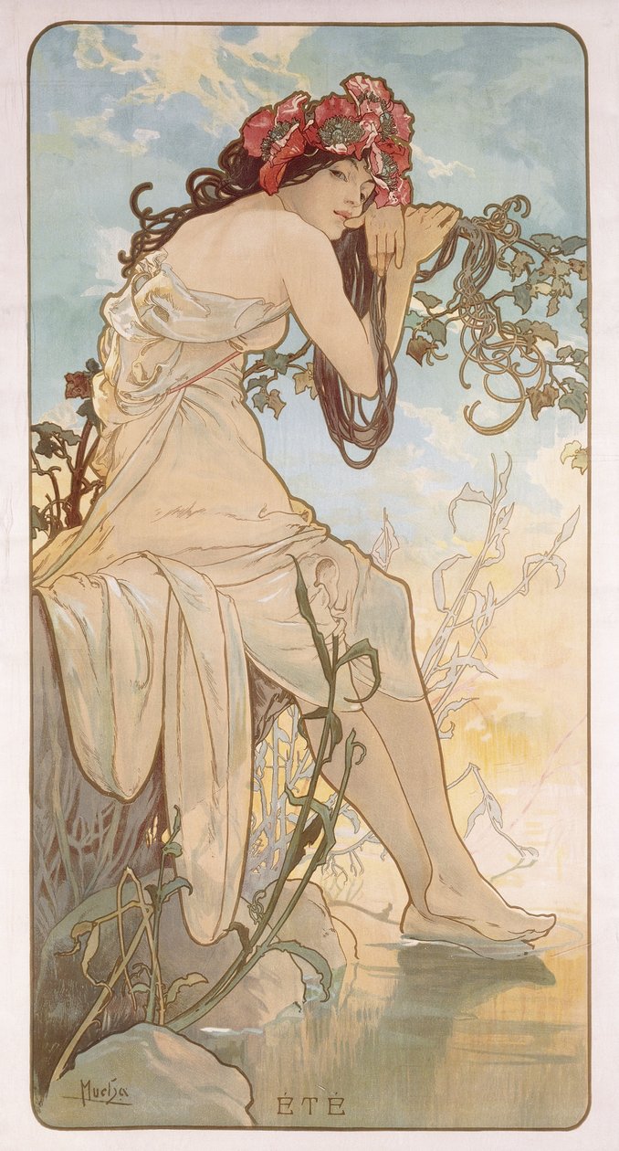 Kesä; Ete, n. 1896 tekijältä Alphonse Mucha