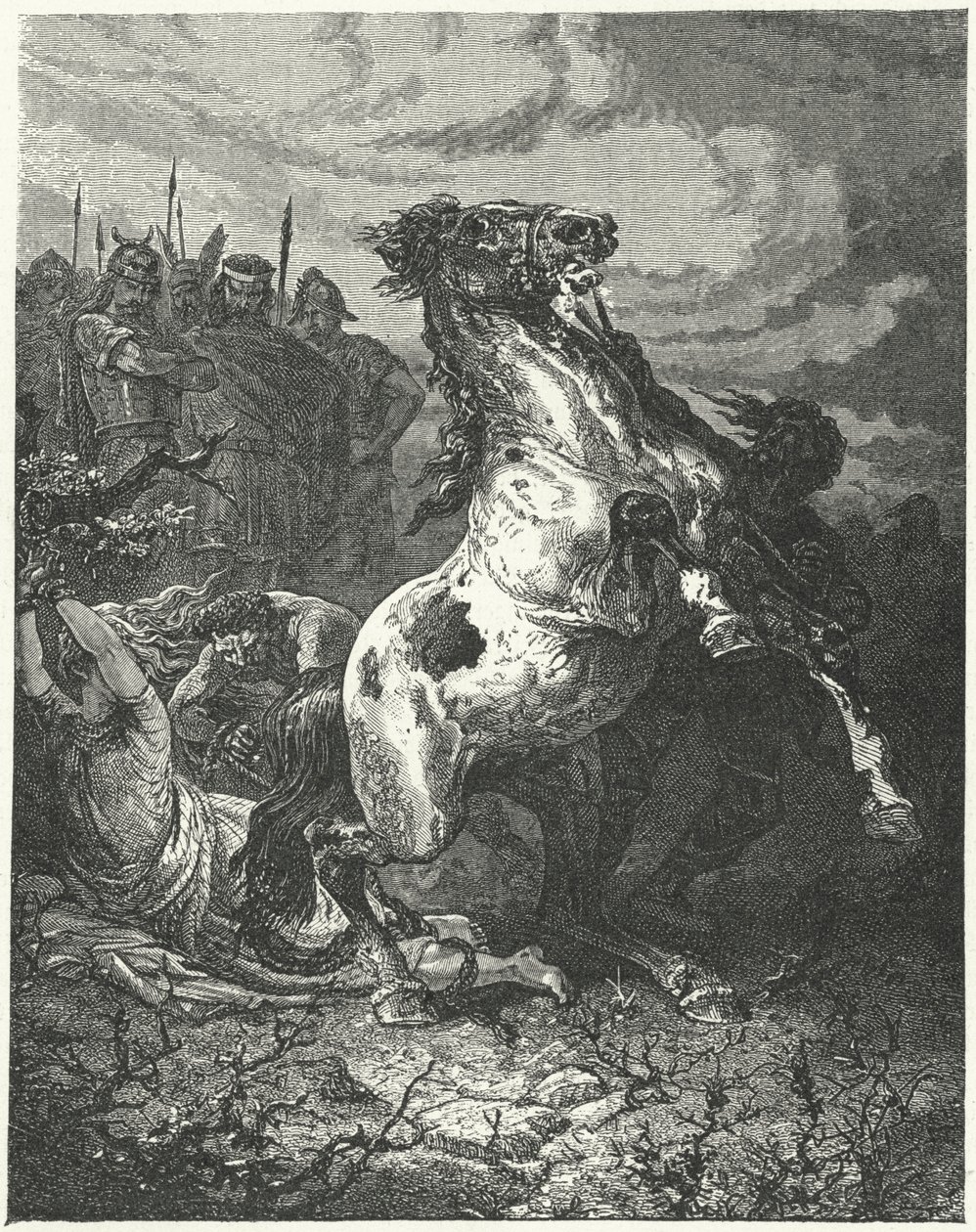 Brunhilda Austrasian teloitus, 613 (kaiverrus). tekijältä Alphonse Marie de (after) Neuville