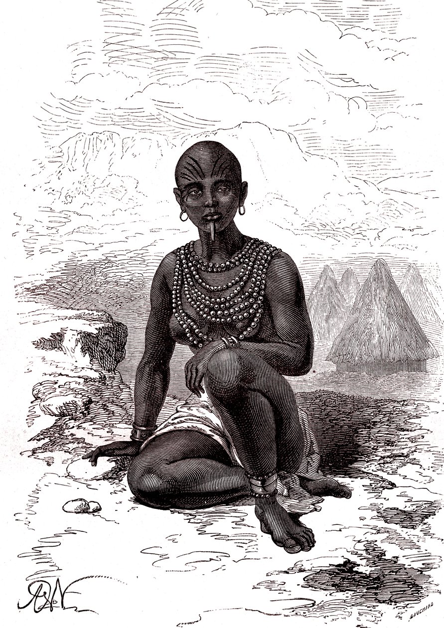 Etelä-Sudanin latuka-heimon päällikön Moyn vaimo Bokke tekijältä Alphonse Marie de Neuville