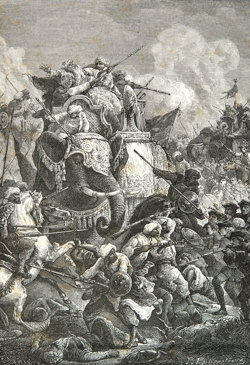 Arkaatti Anaverdi Khanin kuolema Ambourin taistelussa, Karnatian sota tekijältä Alphonse Marie de Neuville