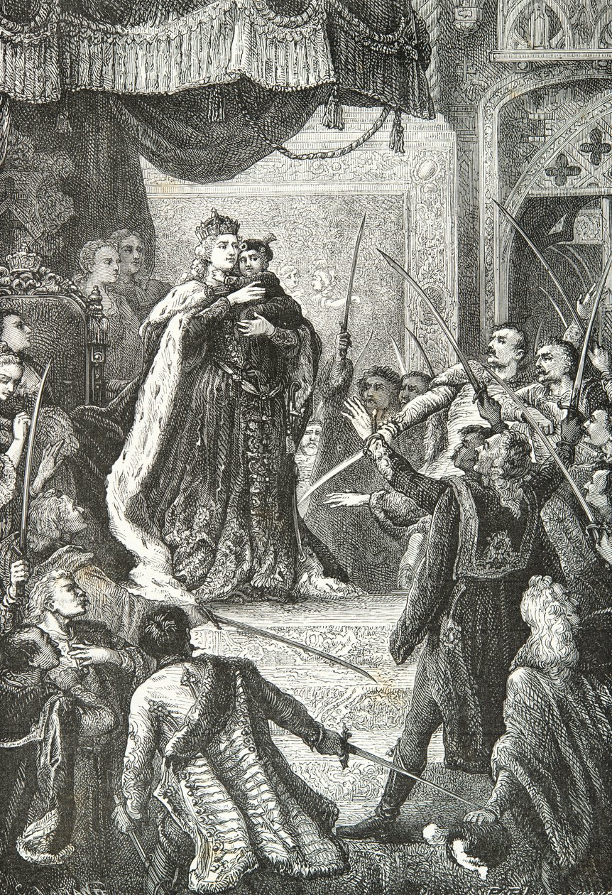 Itävallan Maria Teresia ja tuleva Joosef 2 unkarilaisten magnaattien edessä. tekijältä Alphonse Marie de Neuville