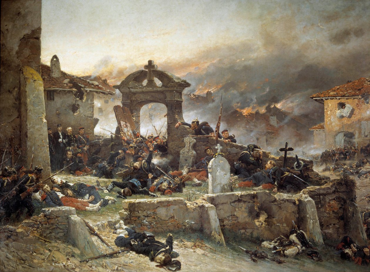 Vuoden 1870 sota: "" Saint Privasin hautausmaa, 18. elokuuta tekijältä Alphonse Marie de Neuville