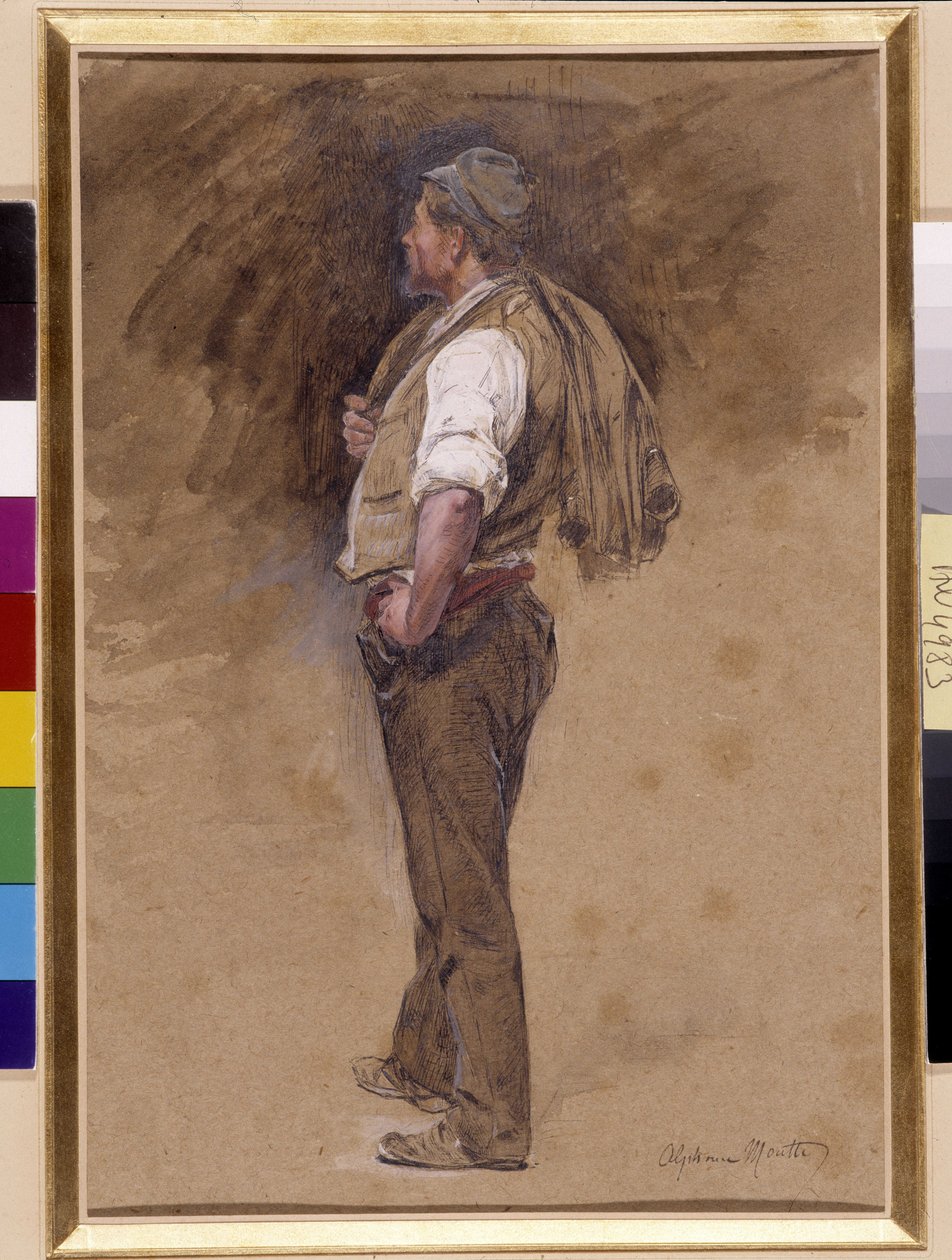 Farmerilla on takki päässä. Alphonse Moutten (1840-1913) maalaus, maininta pakollinen: Kokoelman perustan terveisiä Provencesta, Marseillesta (mitat cm 27x18) tekijältä Alphonse Moutte