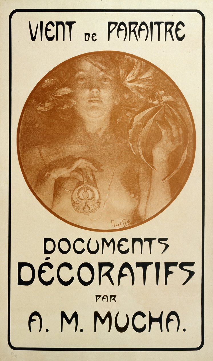 Mainos Alphonse Muchan monografiaan Decorative Documents, 1902 tekijältä Alphonse Mucha
