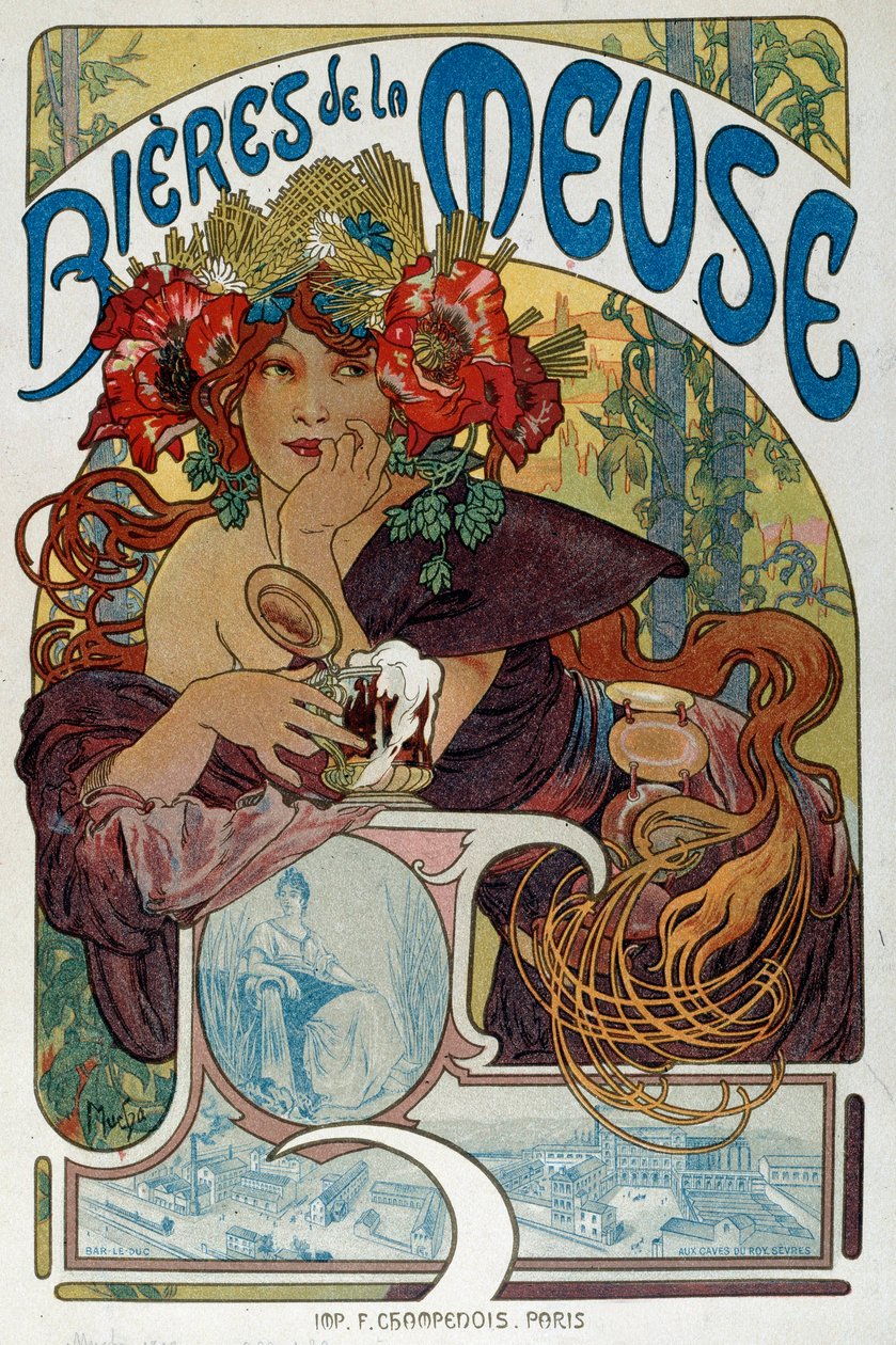 Mainosjuliste "" Les bieres de la Meuse" - kuvittaja Alphonse Mucha (1860-1939) 1898 Paris, Decorative Arts tekijältä Alphonse Mucha