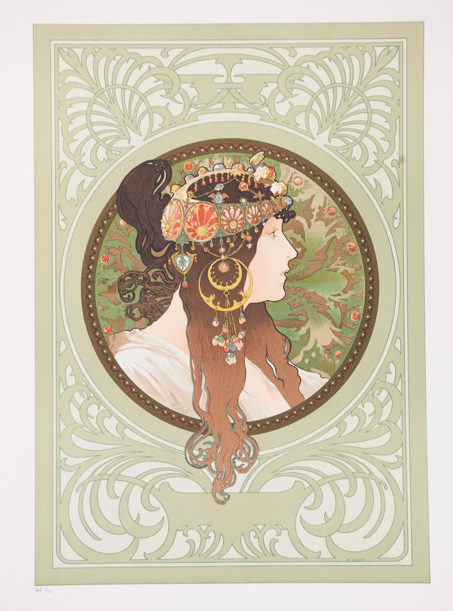 Bysantin päät: Brunette, 1897. tekijältä Alphonse Mucha