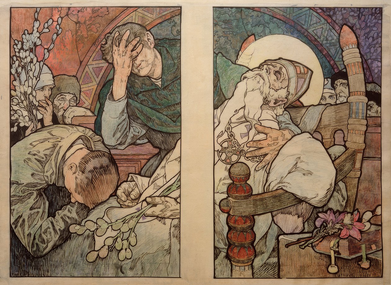 Pyhän Vituksen ikkuna Prahassa, pahvi 1931 tekijältä Alphonse Mucha