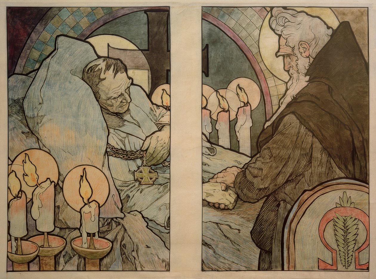 Pyhän Vituksen ikkuna Prahassa, pahvi 1931 tekijältä Alphonse Mucha