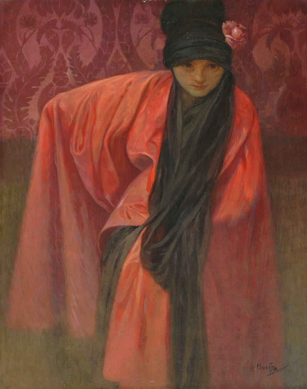 Tyttö punaisessa, c. 1914 tekijältä Alphonse Mucha
