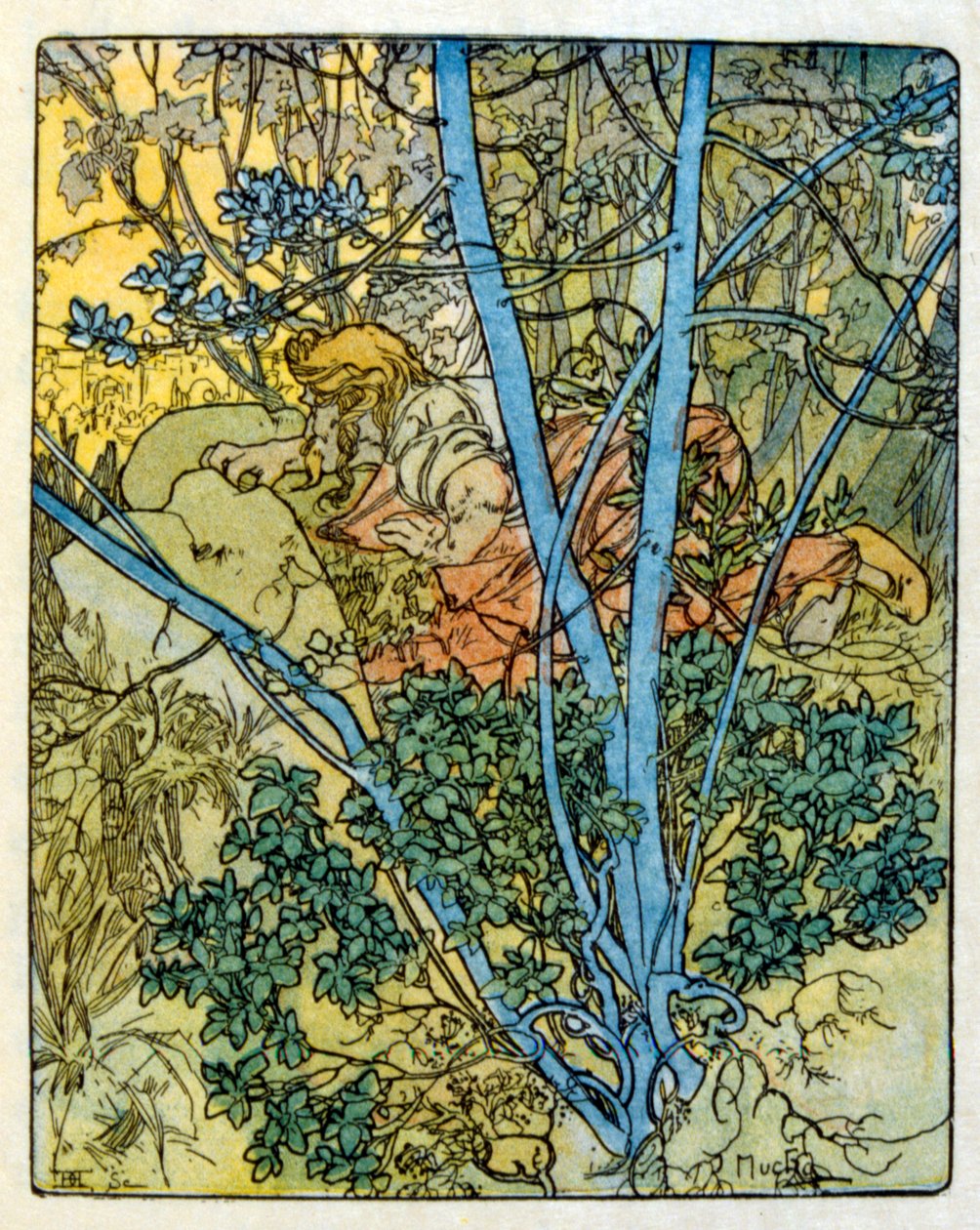 Alphonse Muchan kuvitus ranskalaisen kirjailijan Anatole Francen teoksesta "Clio". 1900. Mucha (1860 1939). oli tšekkiläinen jugendmaalari tekijältä Alphonse Mucha