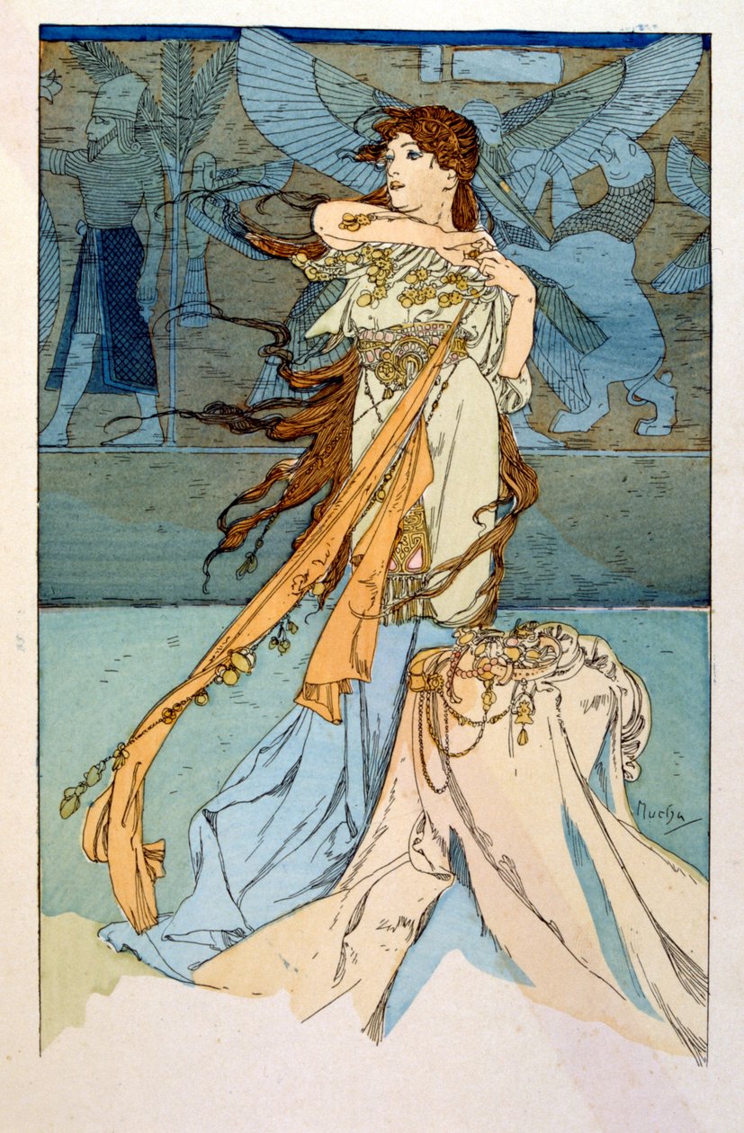 Alphonse Muchan kuvitus Paul Verolan "Rama" runosta kolmessa näytöksessä. noin 1898. Mucha (1860-1939). oli tšekkiläinen jugendmaalari tekijältä Alphonse Mucha