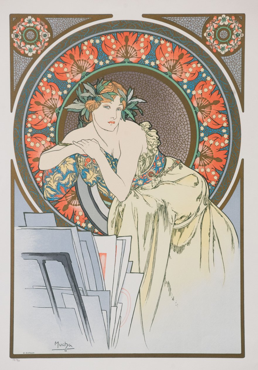 Nainen unikon kanssa, 1898. tekijältä Alphonse Mucha