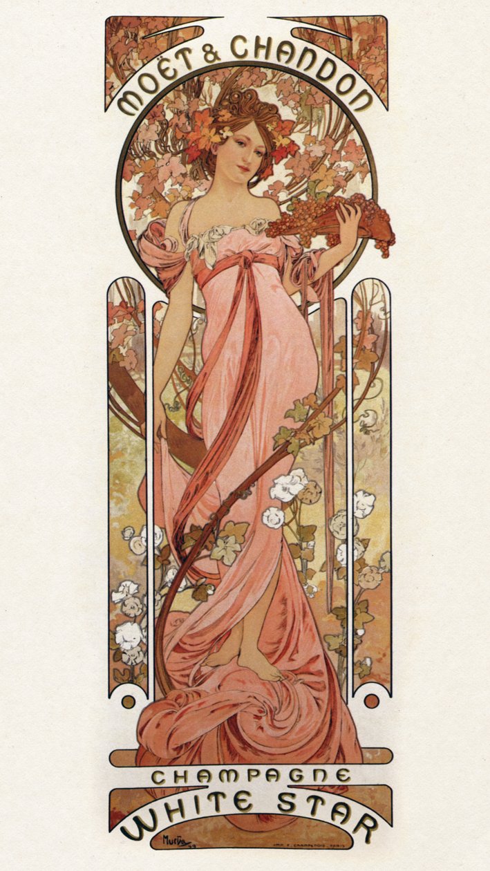 Julistemainos Moet & Chandon - Champagne White Star, 1899 tekijältä Alphonse Mucha