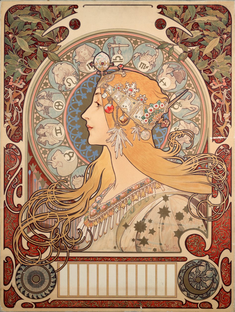Alphonse Muchan (1860-1939) juliste "La plume"-lehteen", 1896 - Alphonse Muchan (1860-1939) julistekuvitus "La plume" -arvostelulle, 1896 (koko 65x48 cm) - Yksityinen kokoelma tekijältä Alphonse Mucha