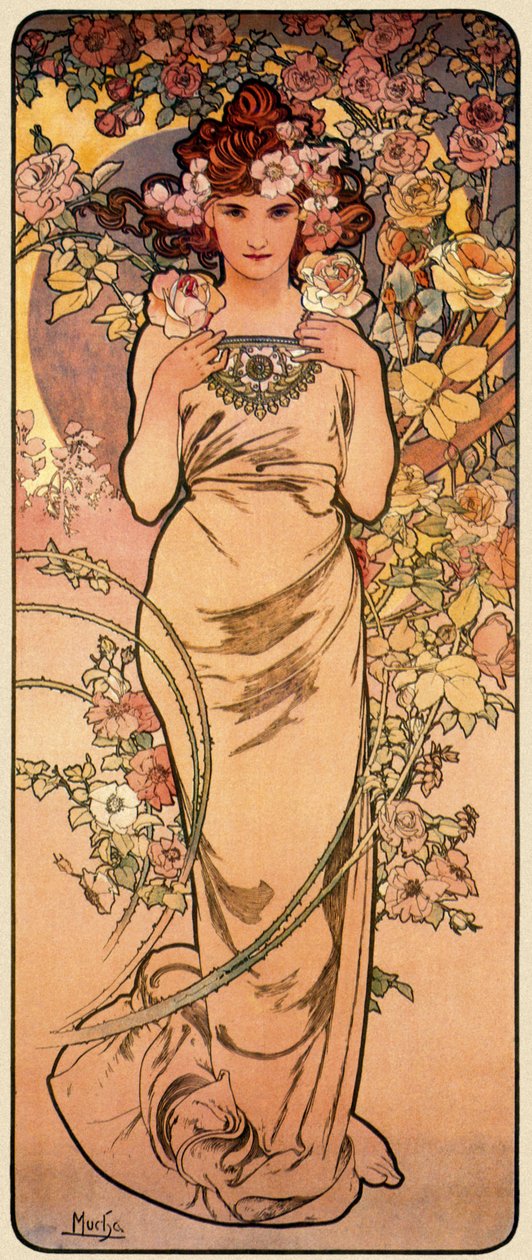 Rose, sarjasta Neljä kukkaa, 1897 tekijältä Alphonse Mucha
