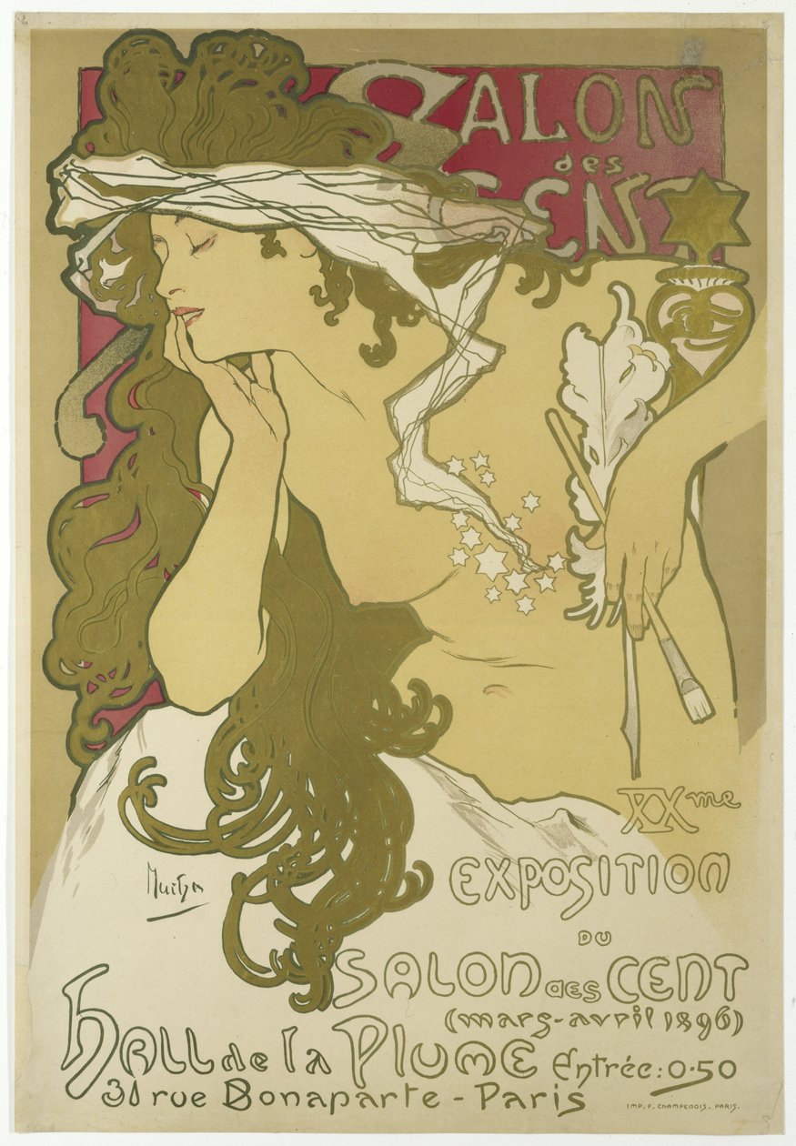Salon des Cent, Salon des Centin XX. näyttely, maalis-huhtikuu 1896 tekijältä Alphonse Mucha
