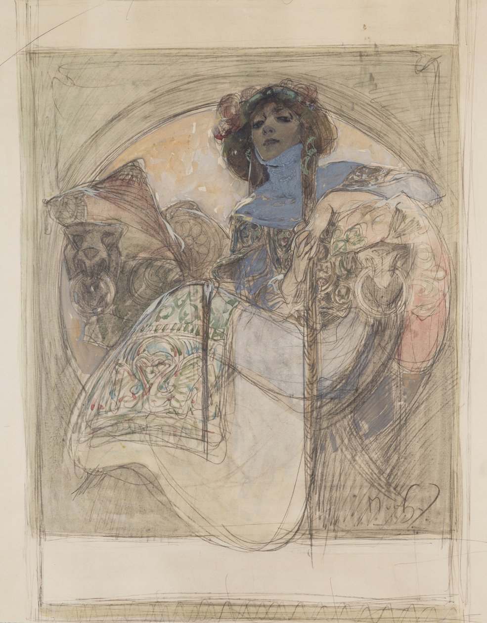 Istuva nainen – tutkielma julistetta varten, 1897 tekijältä Alphonse Mucha