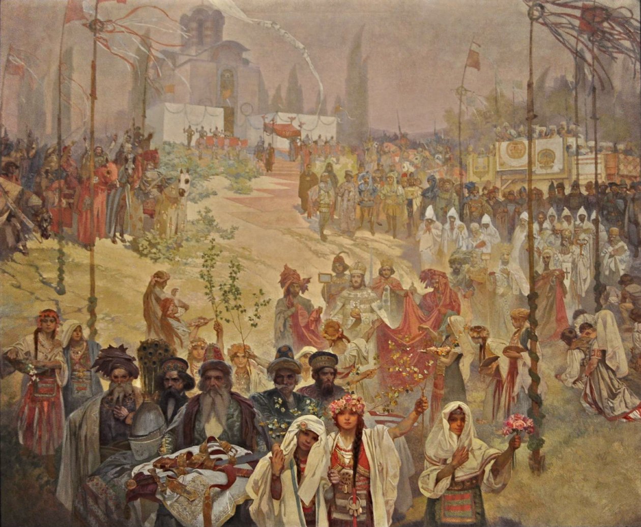 Serbian tsaari Stefan Dusanin kruunaus Itä-Rooman keisariksi Sykli Slaavien eepos tekijältä Alphonse Mucha