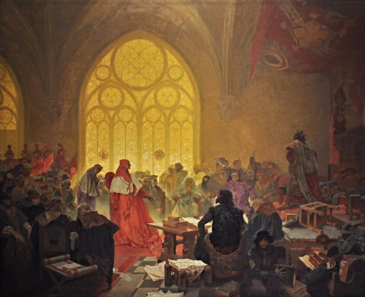 Hussilaisten kuningas Yrjö Podebradysta Sykli Slaavien eepos tekijältä Alphonse Mucha