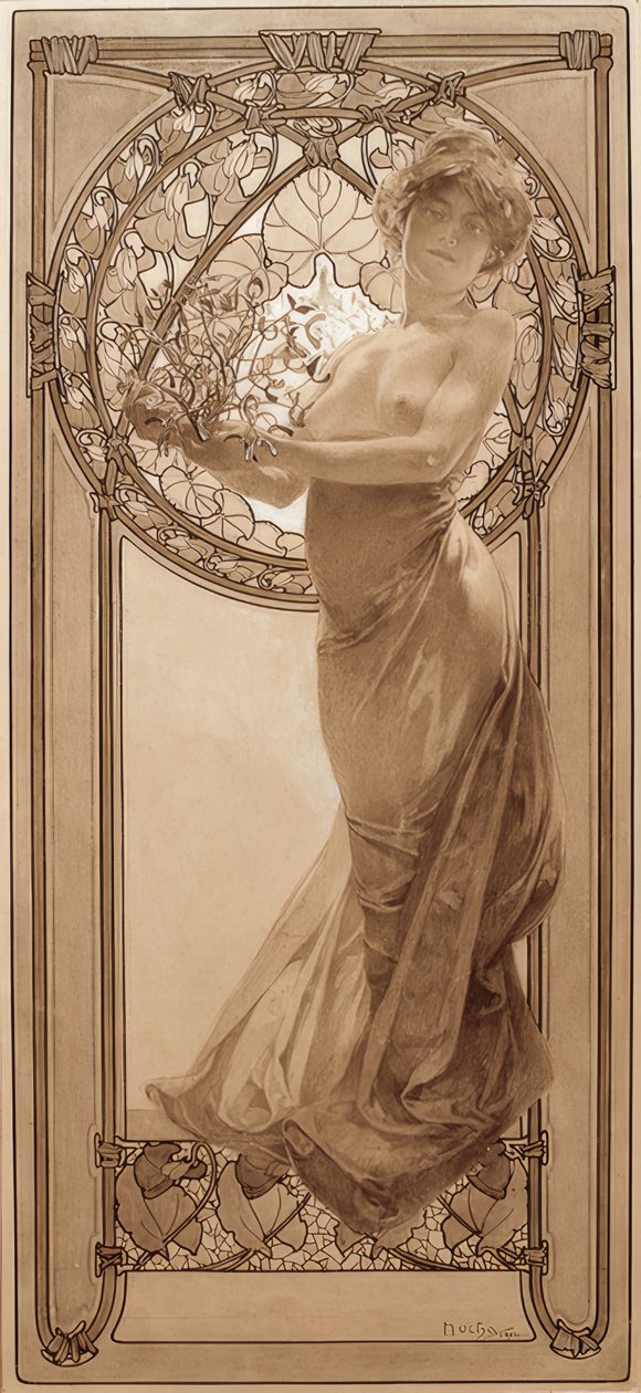 Taulukon 8 alustava piirustus tekijältä Alphonse Mucha