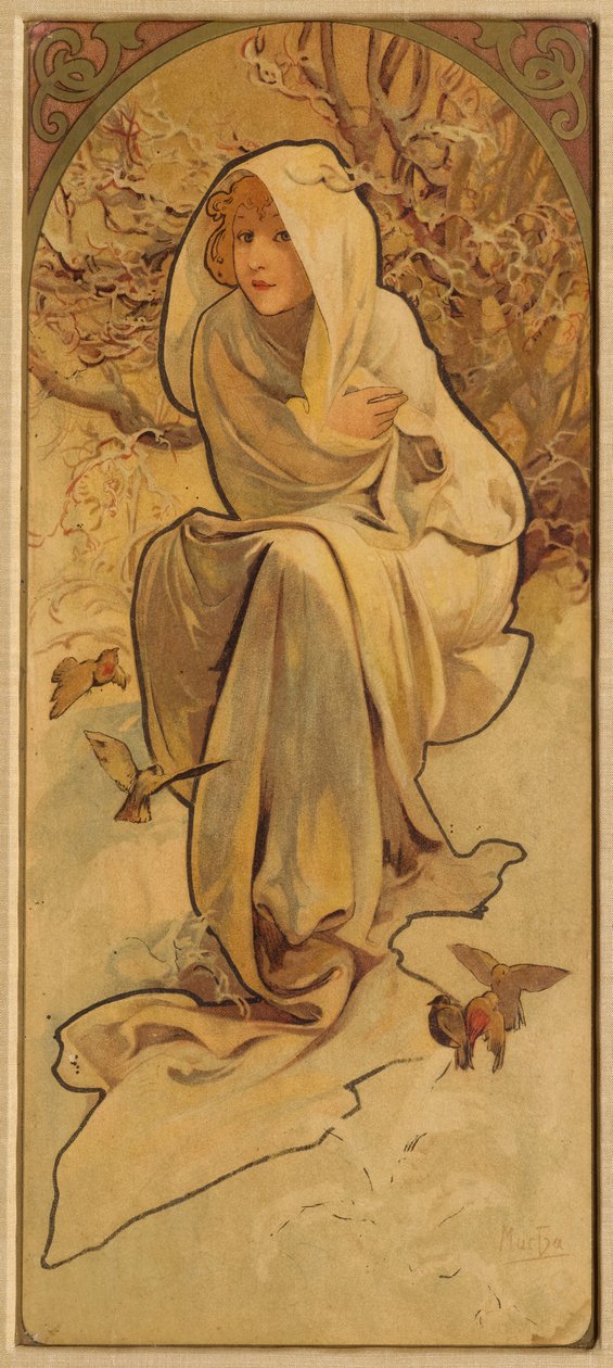Talvi sarjasta Les Saisons, c. 1900. tekijältä Alphonse Mucha