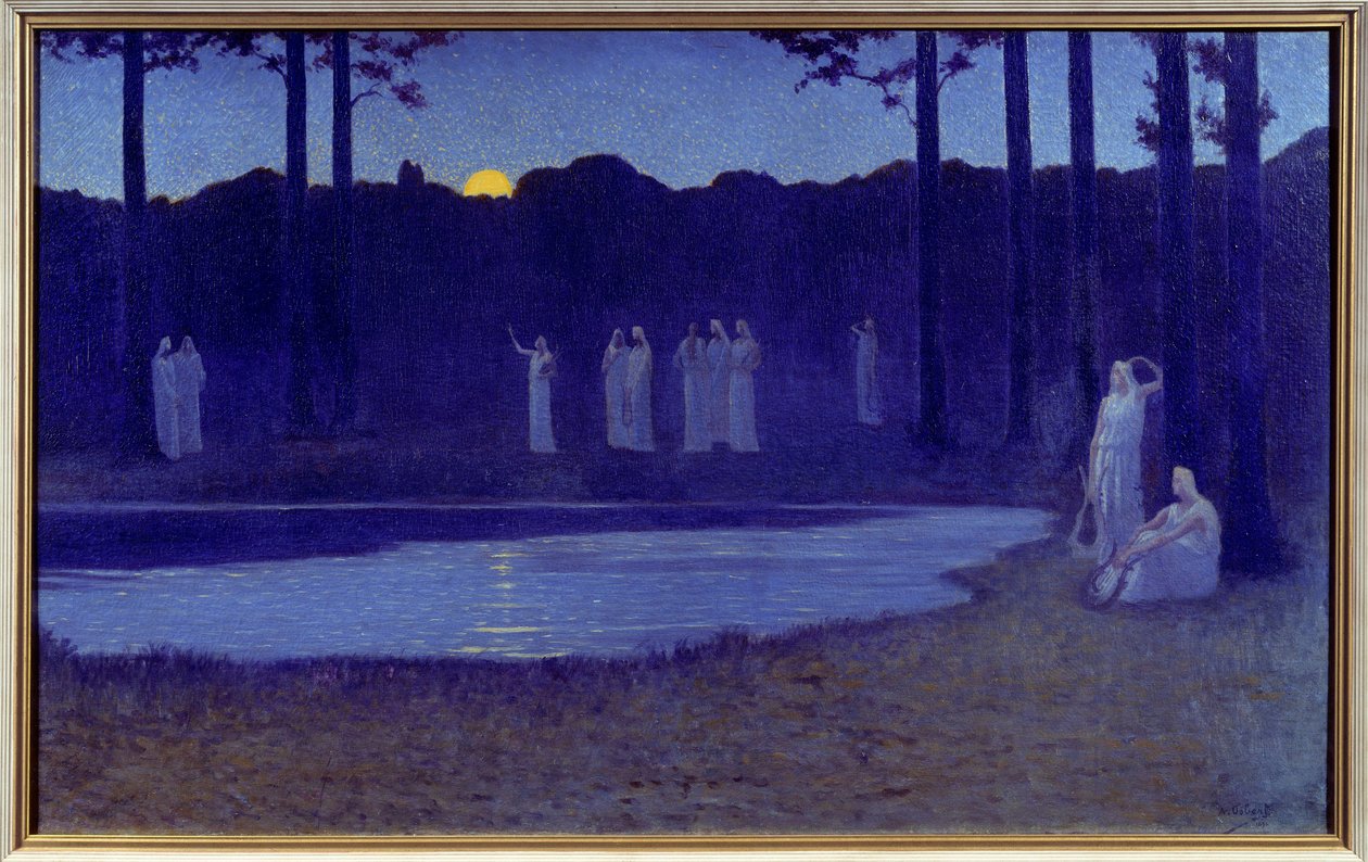 Symbolismi: "" Chants de nuit"" Alphonse Osbertin (1857-1939) maalaus 1896 su. 0,77x1,24 m Pariisi, musee d