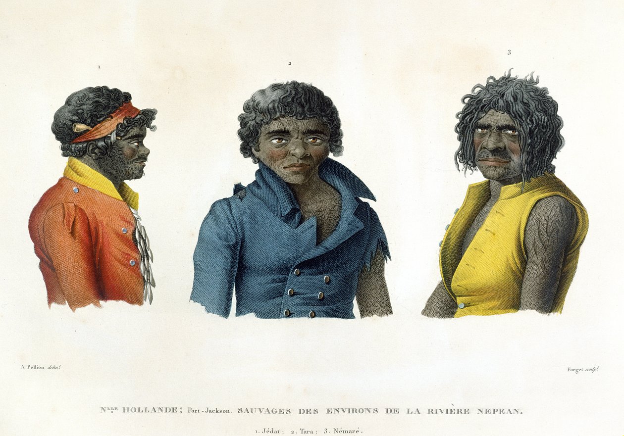 Port Jackson, New Holland: Nepean-joen alueen alkuasukkaat, Forgetin kaiverruksesta "Voyage Autour du Monde sur les Corvettes de L