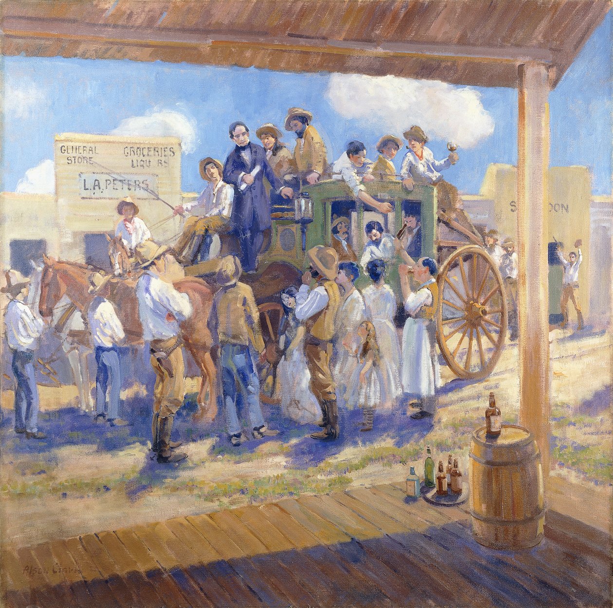 Kuvernööri Burnett toimittaa valtion peruskirjan San Joselle, Kaliforniaan, n. 1925 (öljy kankaalle) tekijältä Alson Skinner Clark