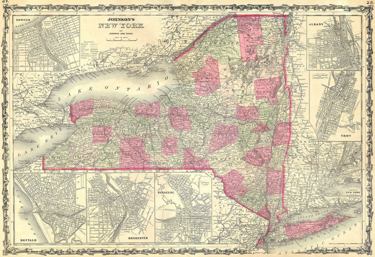 Johnsonin kartta New Yorkin osavaltiosta. tekijältä Alvin Jewett Johnson