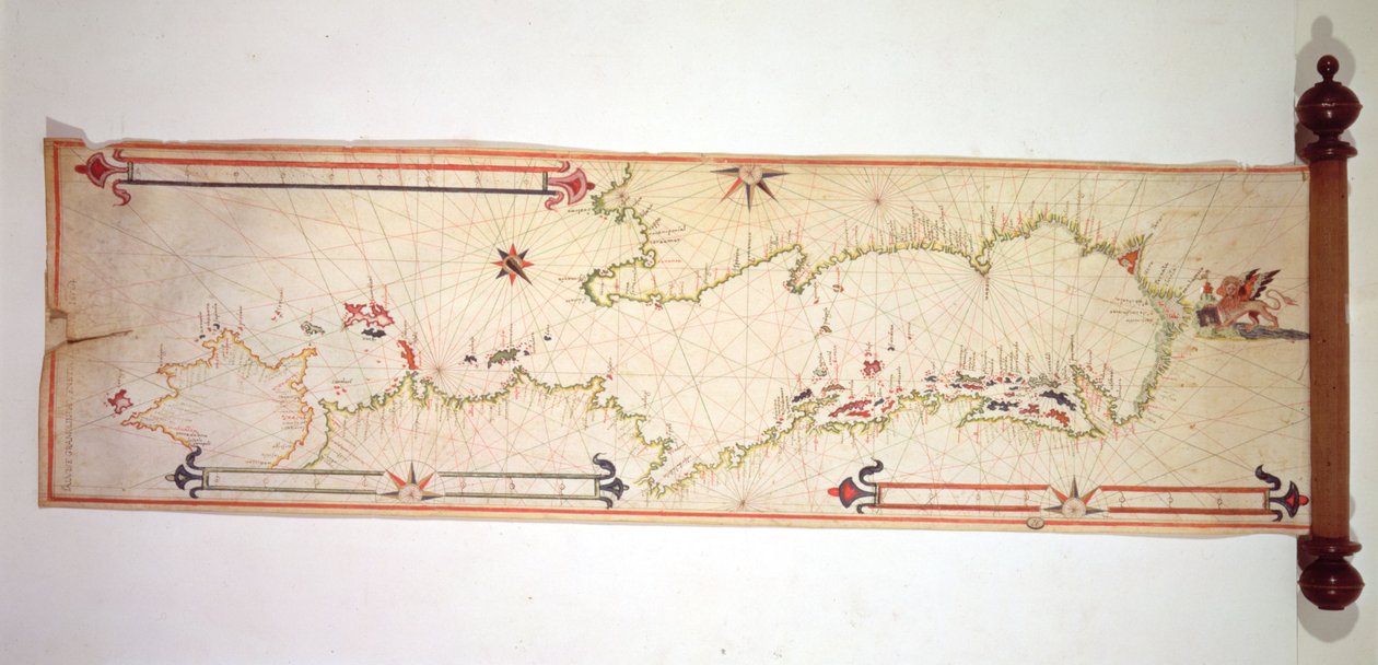 Pienoiskokoinen Adrianmeren merikartta, 1624 (pergamentti) tekijältä Alvise Gramolin