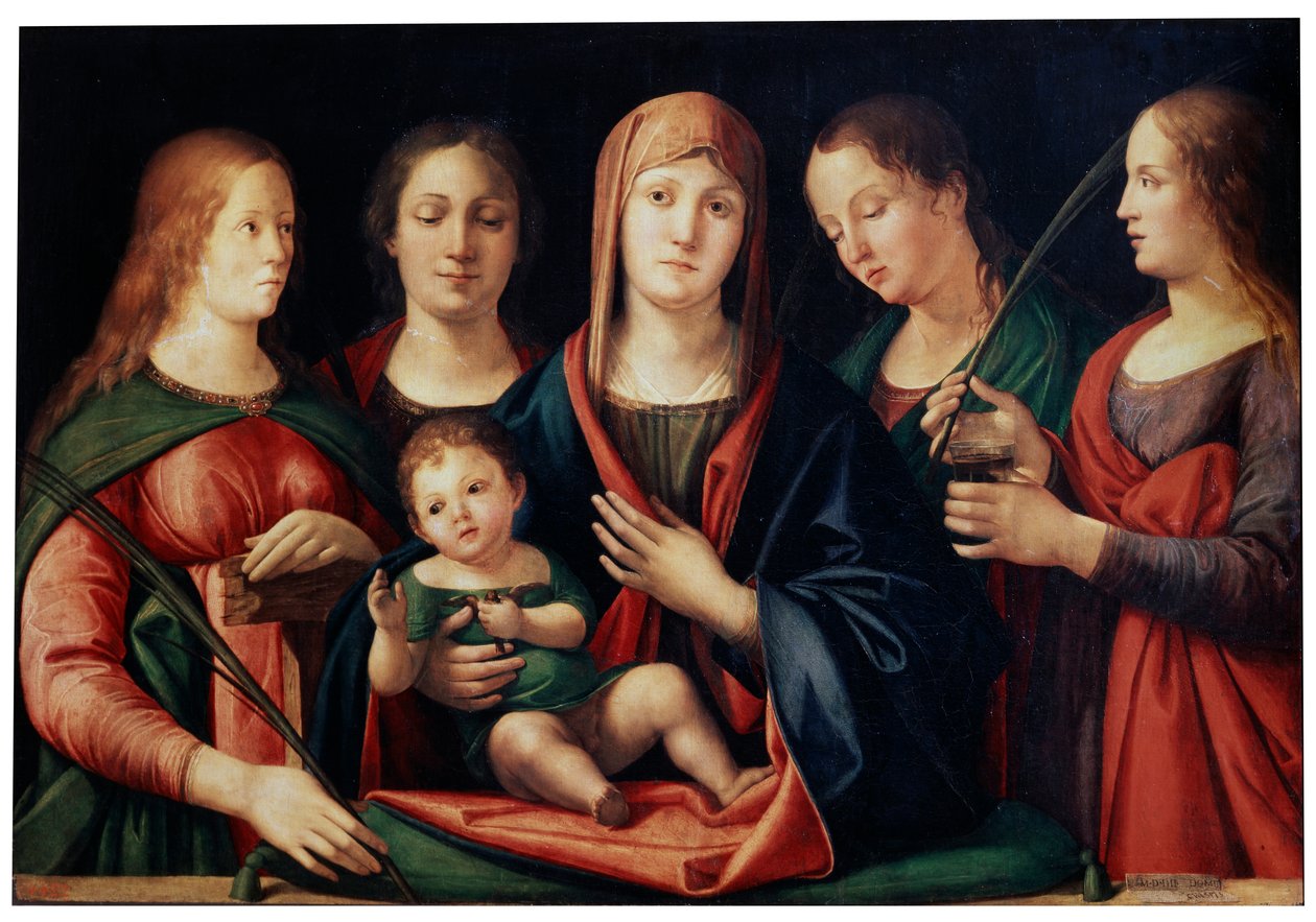 Madonna ja lapsi Maria Magdalenan, Pyhän Katariinan ja kahden pyhän kanssa, 1504 tekijältä Alvise Vivarini
