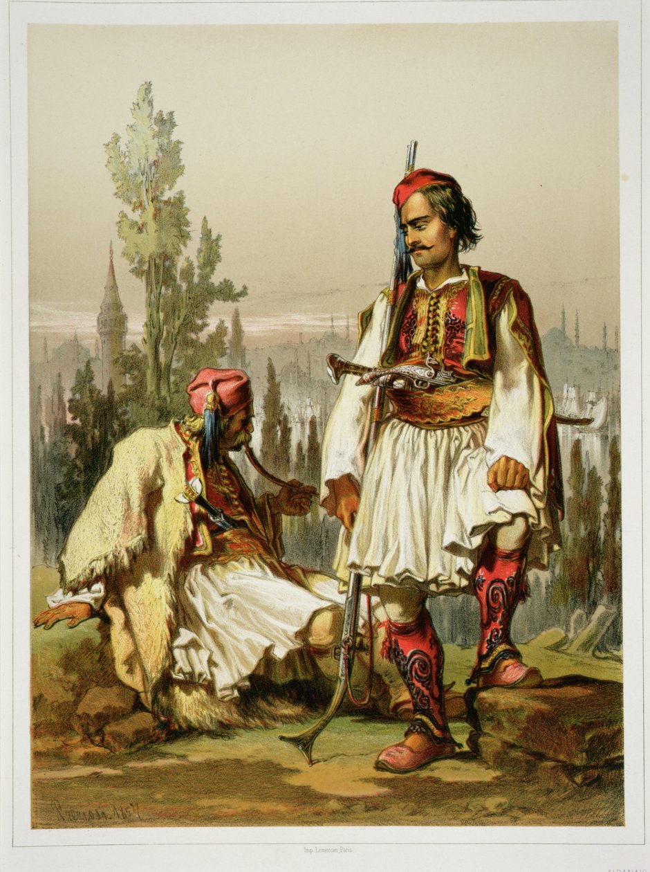 Albanialaiset, palkkasoturit ottomaanien armeijassa, pubi. Lemercier, 1857 tekijältä Amadeo Preziosi