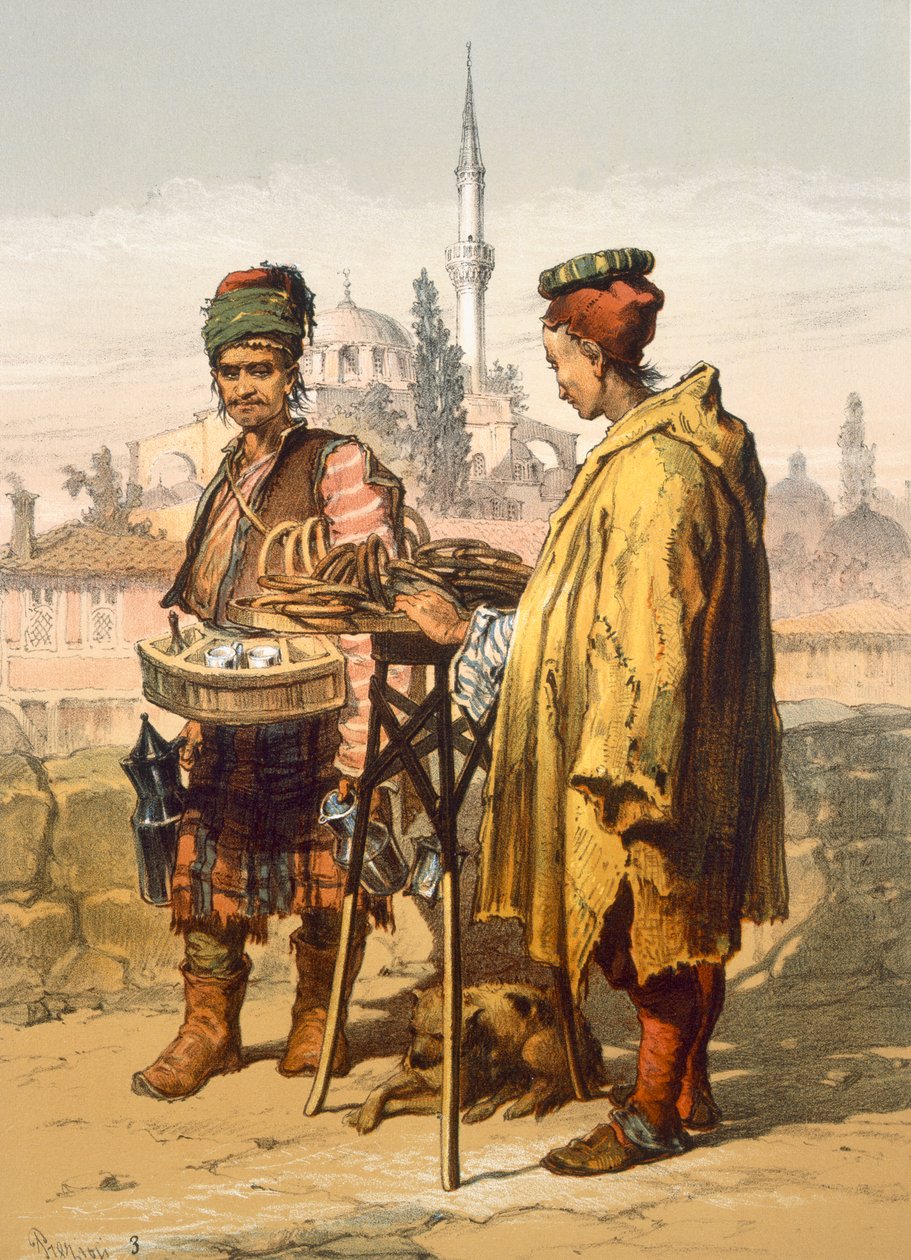 Ambulantit välipalojen myyjät, 1865 tekijältä Amadeo Preziosi