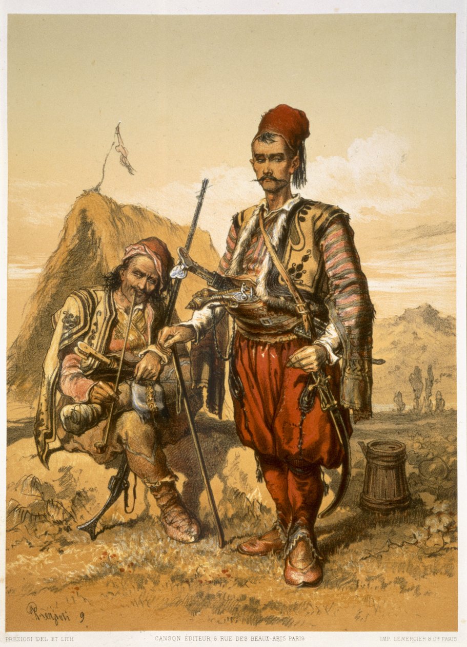 Turkkilaiset jalkasotilaat ottomaanien armeijassa, pubi. kirjoittanut Lemercier, n. 1857 tekijältä Amadeo Preziosi