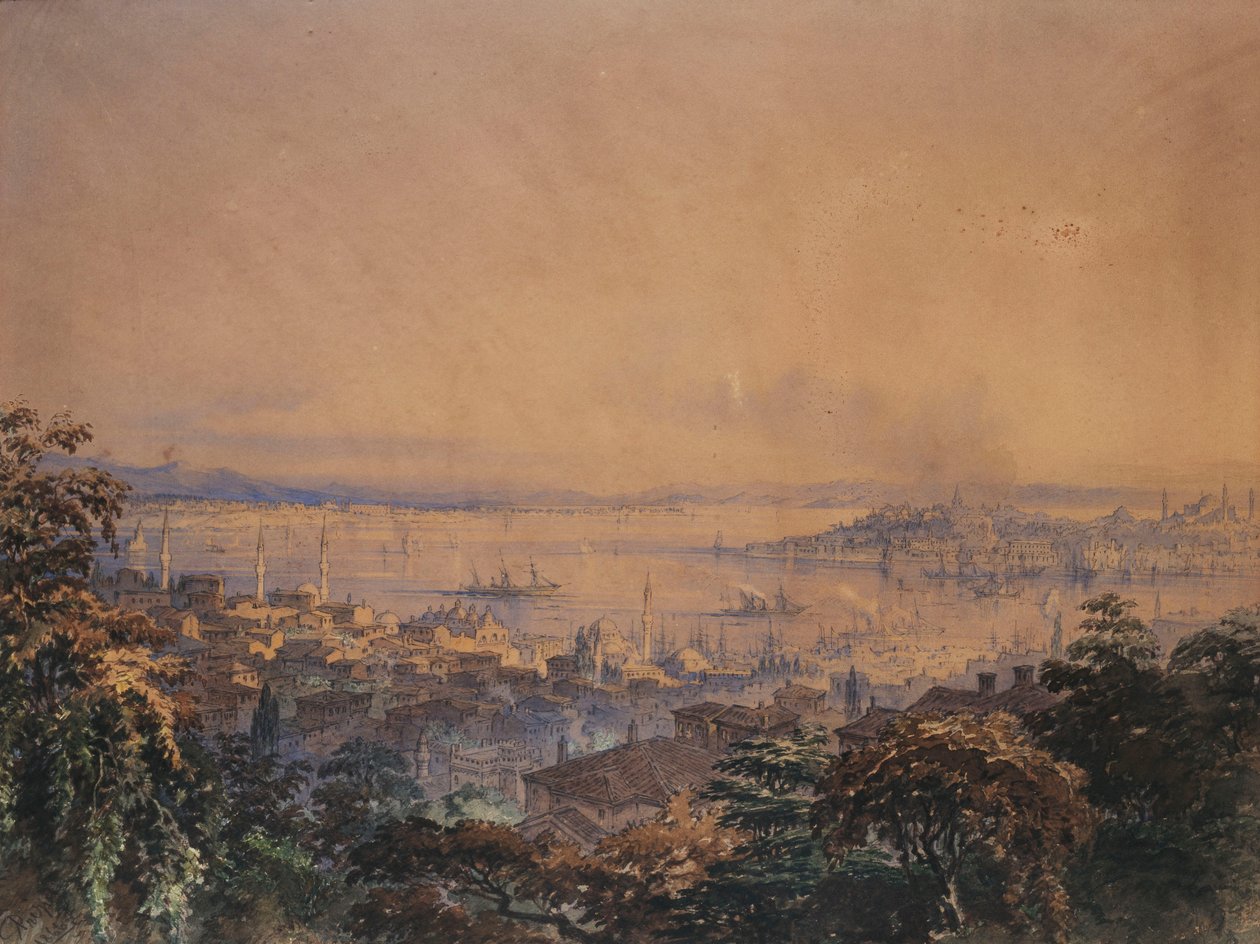Näkymä Konstantinopoliin, 1866 tekijältä Amadeo Preziosi