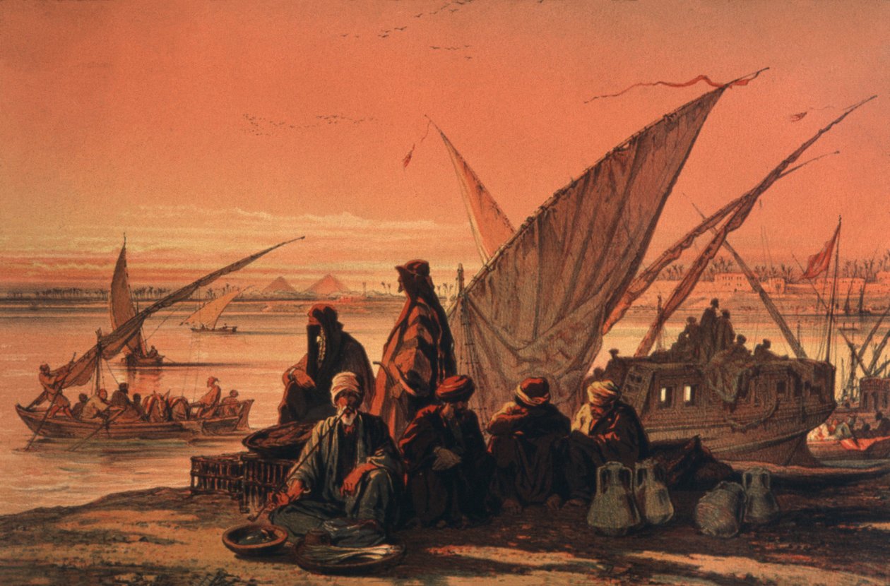Veneitä Niilillä, lähellä pyramideja tekijältä Amadeo Preziosi