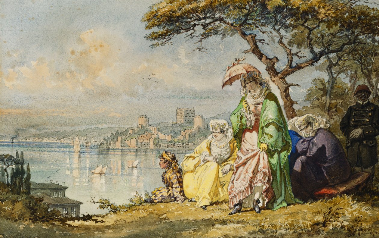 Naiset Bosporinsalmella Rumeli Hisar Beyondin kanssa, 1873 tekijältä Amadeo Preziosi