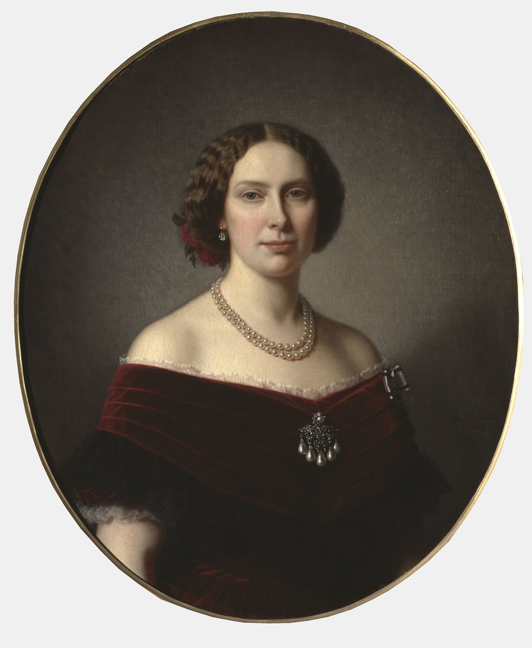 Louise des Pays Bas, reine de Suede et Norvege - Muotokuva Alankomaiden Louisesta (1828-1871), Ruotsin ja Norjan kuningattaresta, Lindegren, Amalia (1814-1891). Öljy kankaalle. Mitat: 85x73 cm. Tukholman kansallismuseo tekijältä Amalia Lindegren