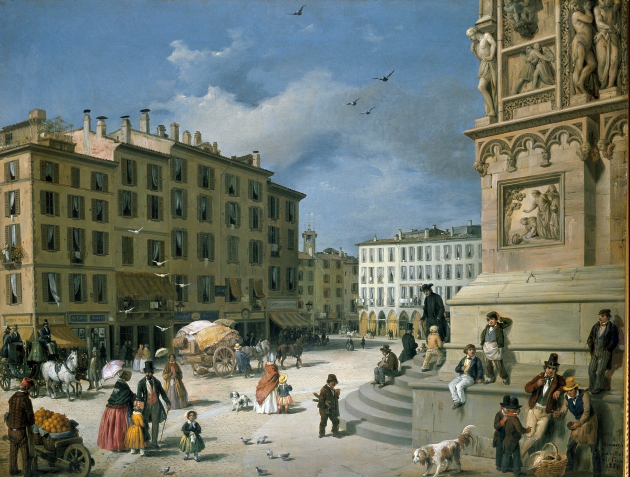 Amanzia Guerillot Inganni, Piazza del Duomo, 1850 tekijältä Amanzia Guérillot