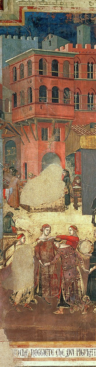 Hyvä hallitus kaupungissa, 1338-40 yksityiskohta 57868 freskasta tekijältä Ambrogio Lorenzetti