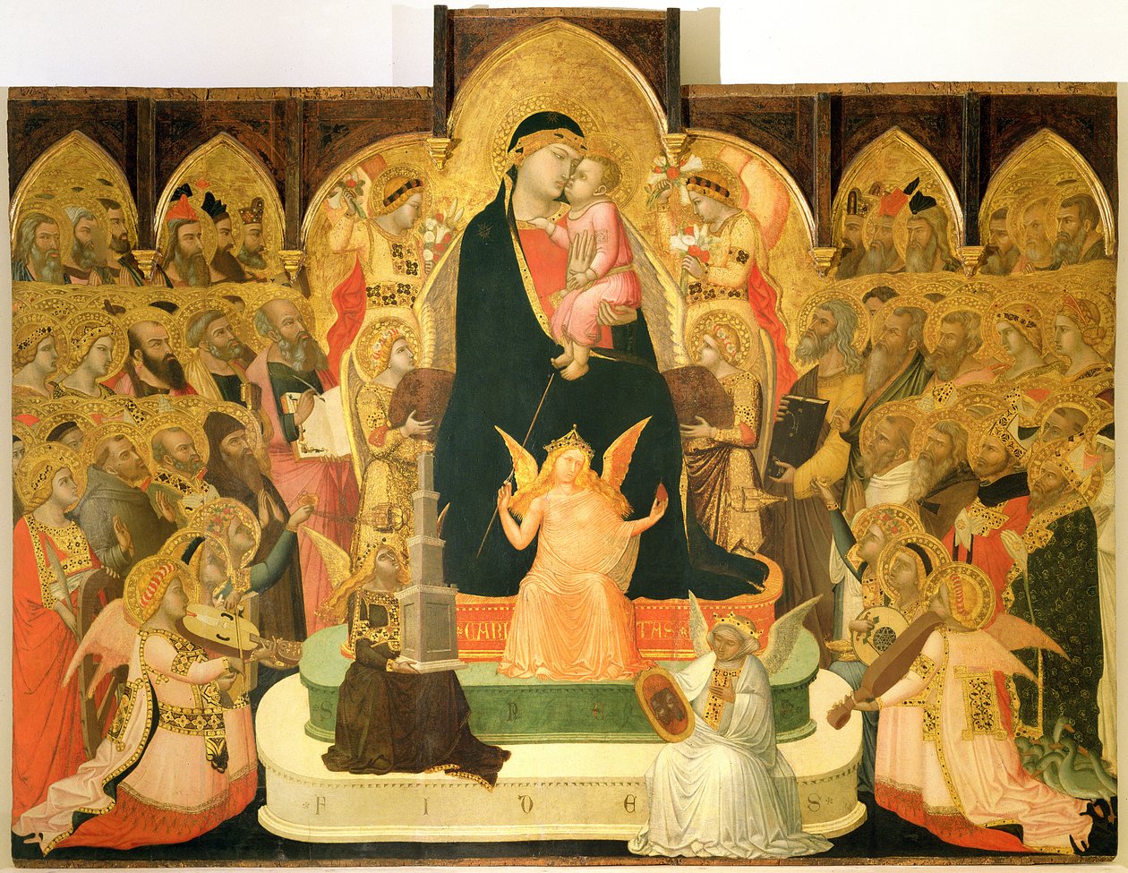 Maesta (tempera ja kulta paneelissa) tekijältä Ambrogio Lorenzetti