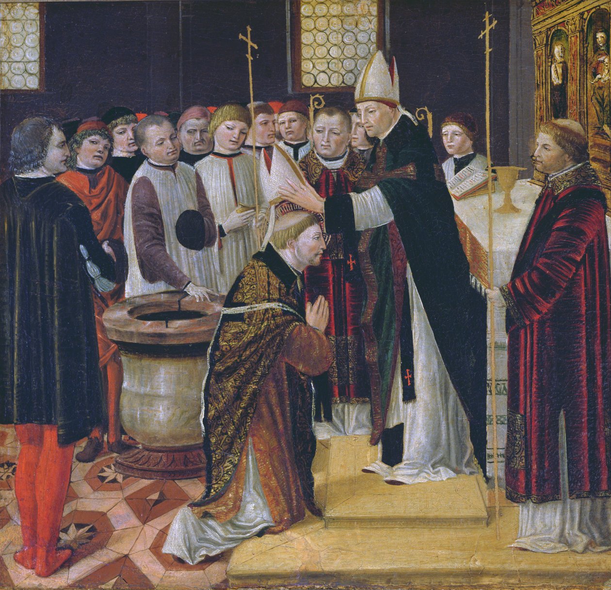 Pyhän Augustinuksen vihkiminen (tempera taulussa) tekijältä Ambrogio da Fossano