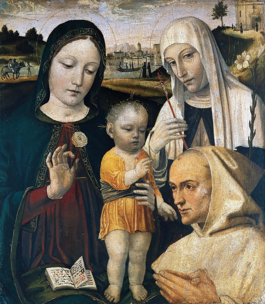 Madonna ja lapsi, Pyhä Katariina Siena ja karthusialainen munkki, n. 1490. tekijältä Ambrogio Bergognone