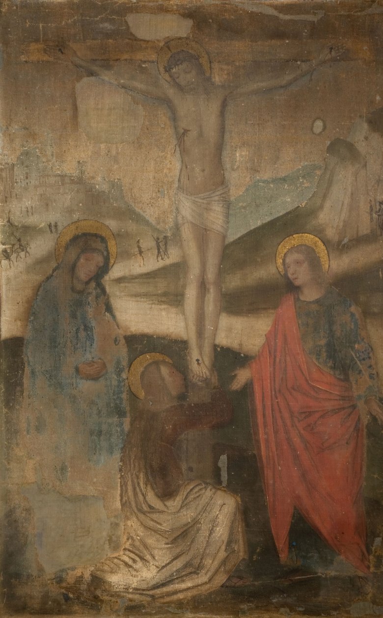 Ristiinnaulitseminen Neitsyt, Pyhän Johanneksen ja Magdalenan kanssa, 1470-1523. tekijältä Ambrogio Bergognone